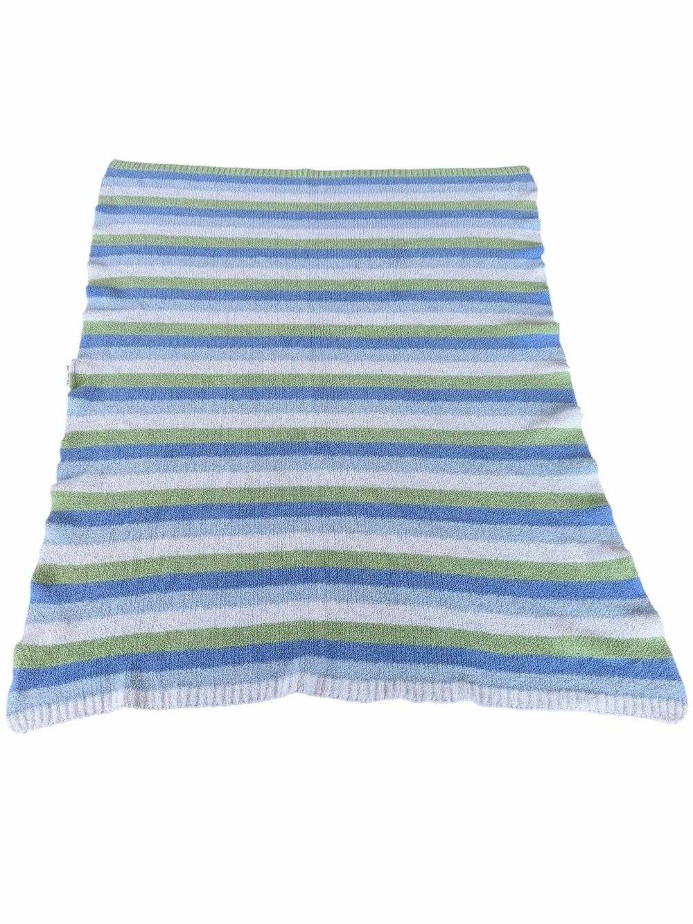 Y2K Carter’s Just One Year Striped Chenille Knit Baby Blanket Blue Green 31x36